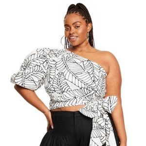 NWT Fe Noel for Target Sketch Palm Leaf Print Wrap Tie One Shoulder Top Size 14